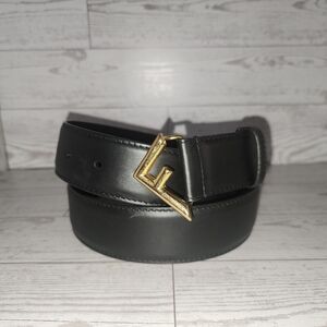 Fendi Black Leather Belt with Gold Buckle